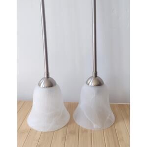 2-Light Set brushed nickel mini Pendants w/ frosted Adjustable Height Transition